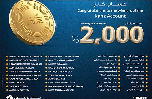 Burgan Bank Announces the Names of the Monthly Draw Winners of Kanz Accounts